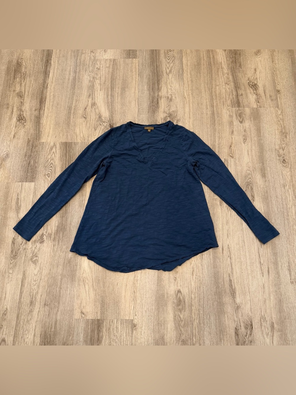 Lila P 100%‎ Cotton Slub Knit V-Neck Long Sleeve Top Medium Blue